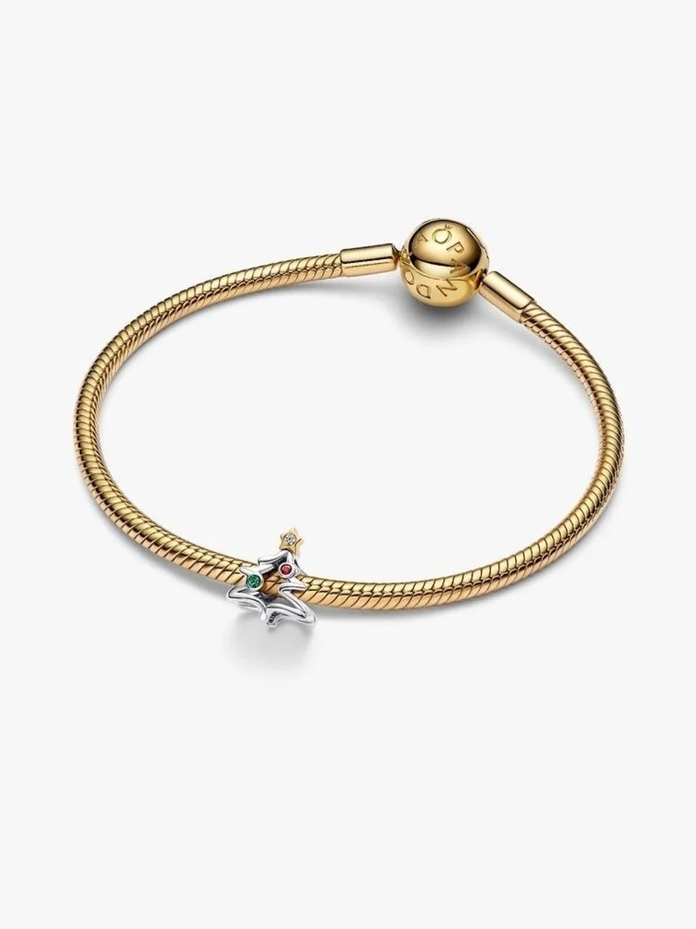 Pandora Gold Plated Snake Chain Bracelet with Silver Star Charm - Multi